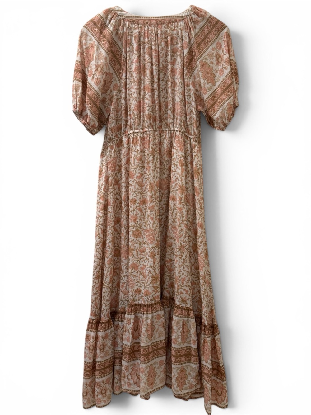 By the River Floral Maxi Dress Button-Front Drawstring L Prairie Western Boho - Picture 6 of 7